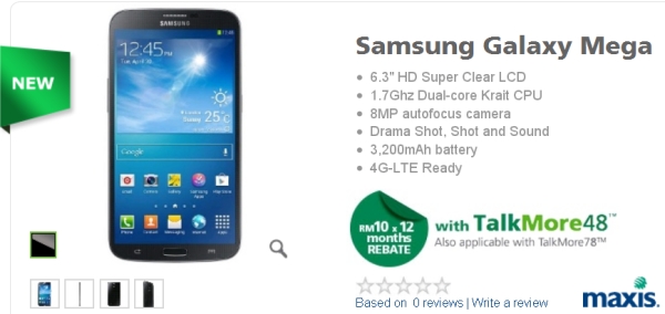 Maxis Malaysia offers Samsung Galaxy Mega 6.3 at RM899