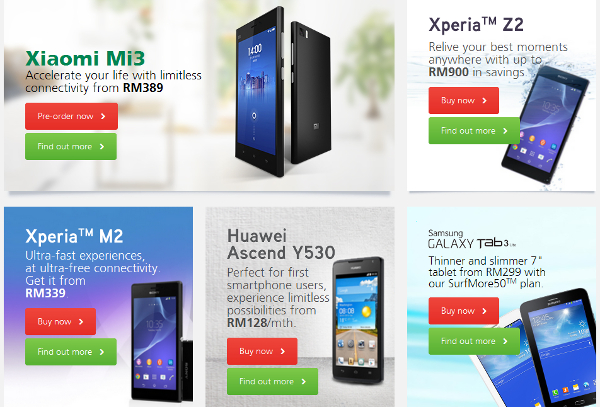 Maxis ONEplan bundles include HTC One M8, Samsung Galaxy S5, Sony Xperia Z2, Xiaomi Mi 3 and more