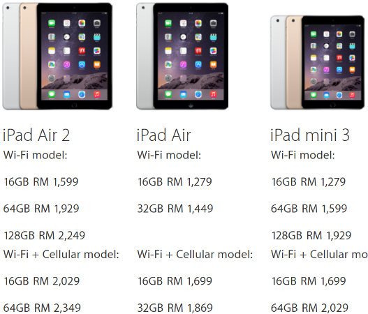 Apple iPad Air 2 and iPad mini 3 pricing confirmed from RM1599 and RM1279