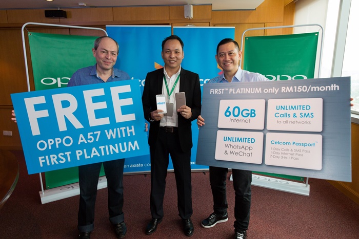 A free OPPO A57 exclusively with Celcom FIRST Platinum starting on 15 April 2017