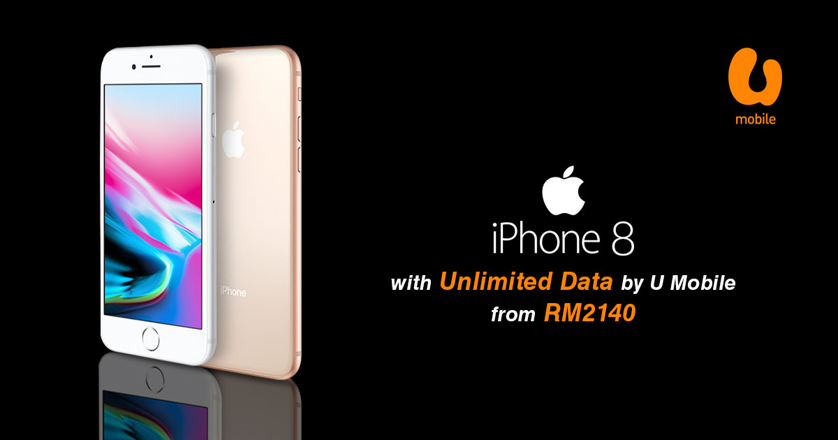 Get Unlimited data with U Mobile iPlan + iPhone 8 | 8 Plus package from RM2140