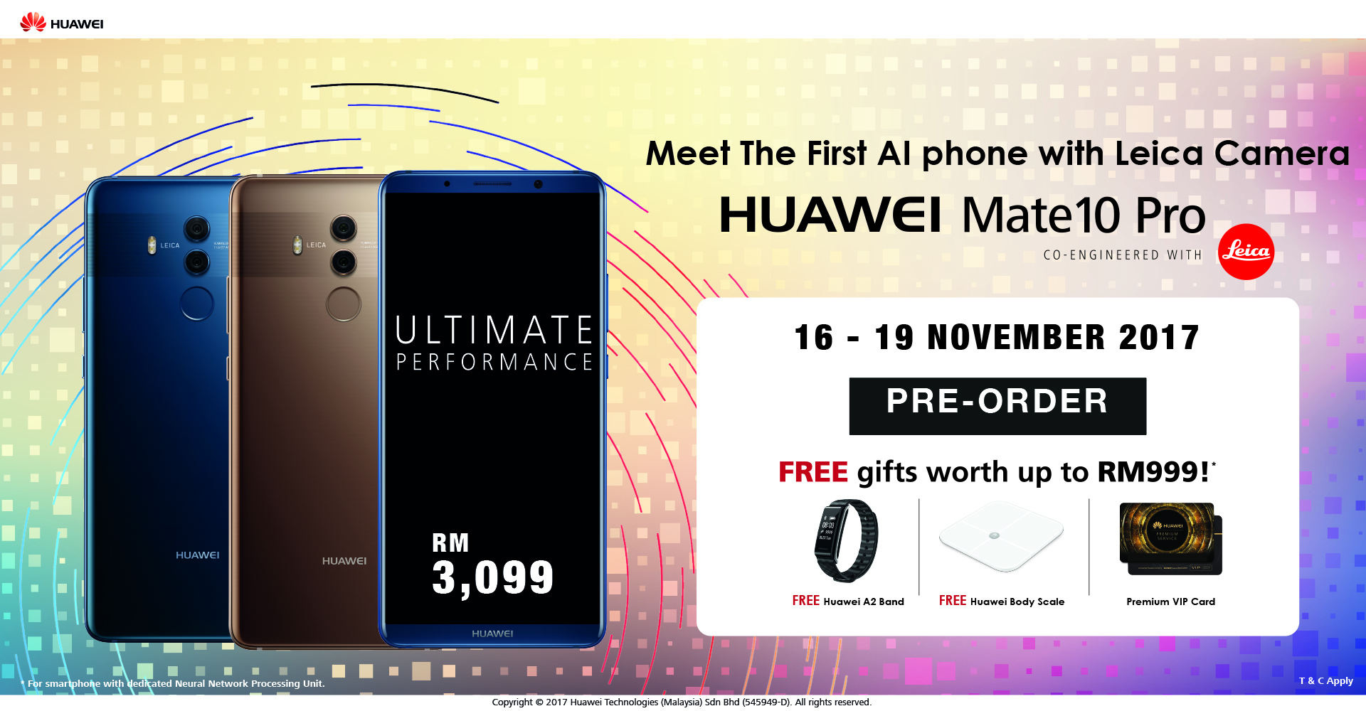 Huawei Mate 10 Pro pre-order officially announced from 16 November 2017 for RM3099 + freebies worth RM999