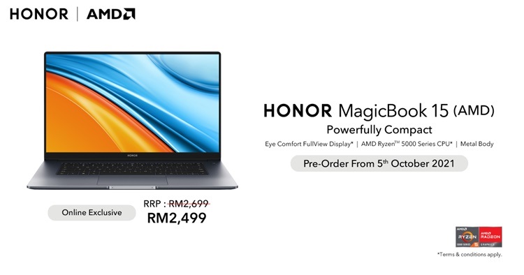 HONOR MagicBook 15 AMD Malaysia pre-order: special price at RM2499 until 10.10