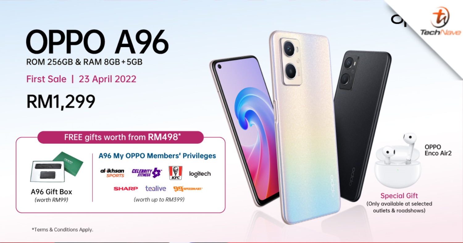 OPPO A96 officially goes on sale tomorrow with rewards worth up to RM733 up for grabs