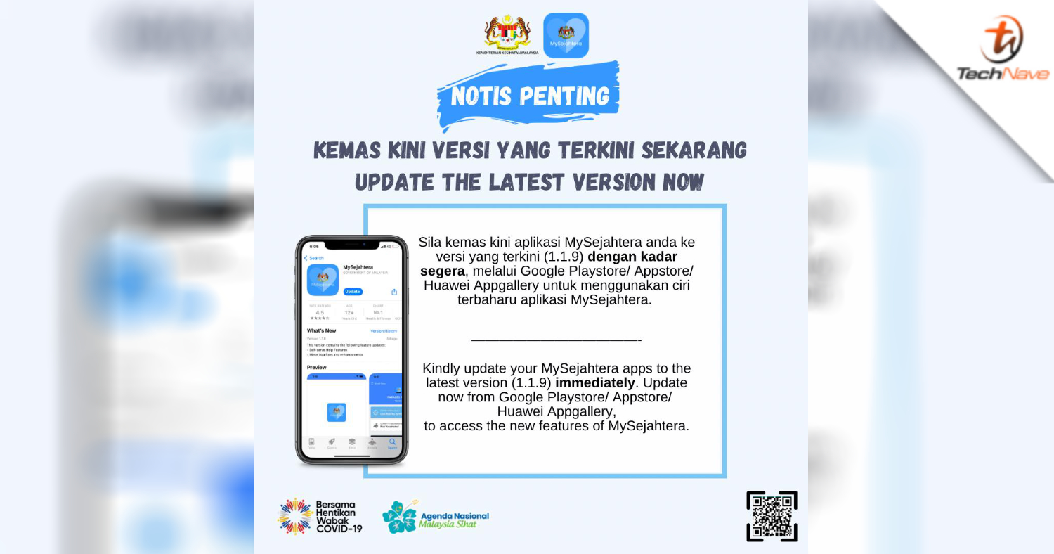 Malaysians urged to urgently update MySejahtera to enable the Infectious Disease Tracker feature
