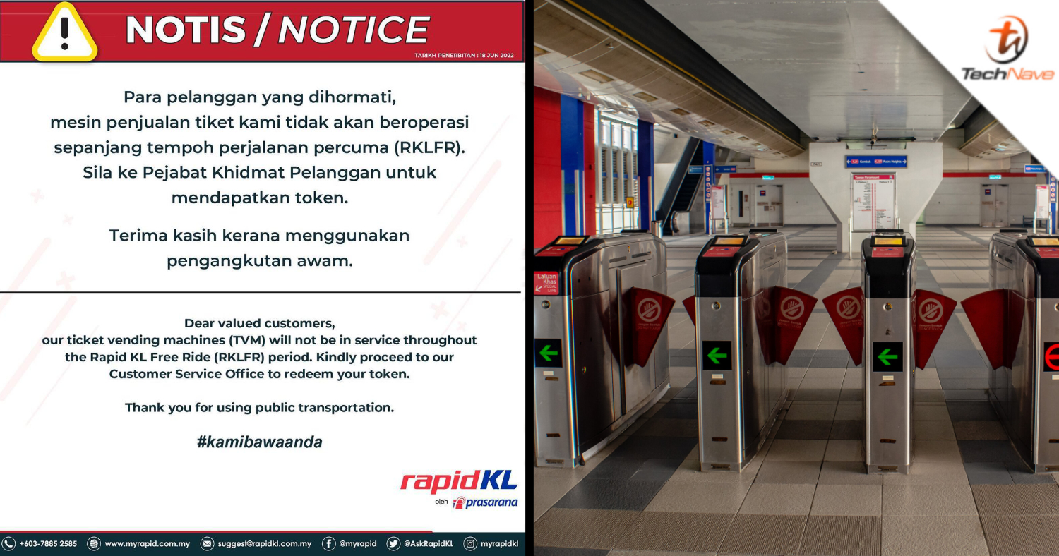 RapidKL: All ticket vending machines will not be in service throughout free ride period
