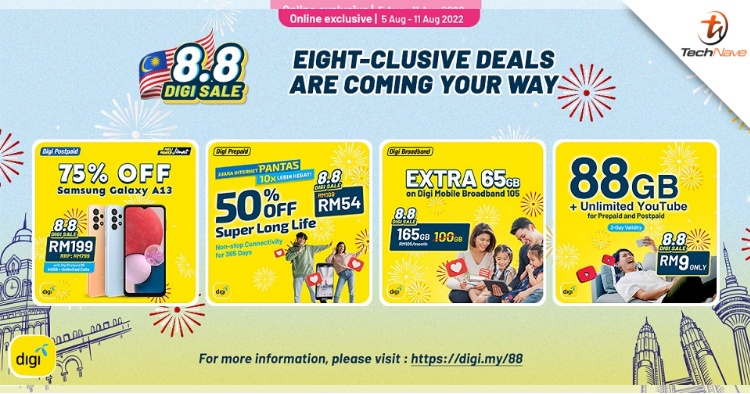 8.8 Digi Sale: Get 88GB + Unlimited YouTube for only RM9 and other exclusive deals until 11 August