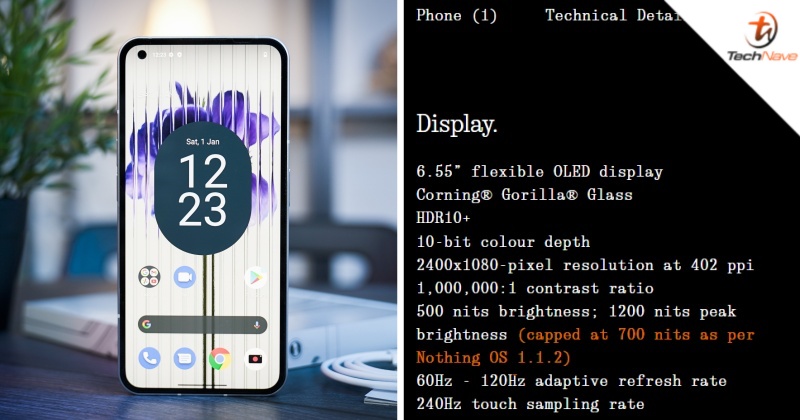 Nothing caps the Phone (1)’s display to 700 nits despite its 1200 nits peak brightness