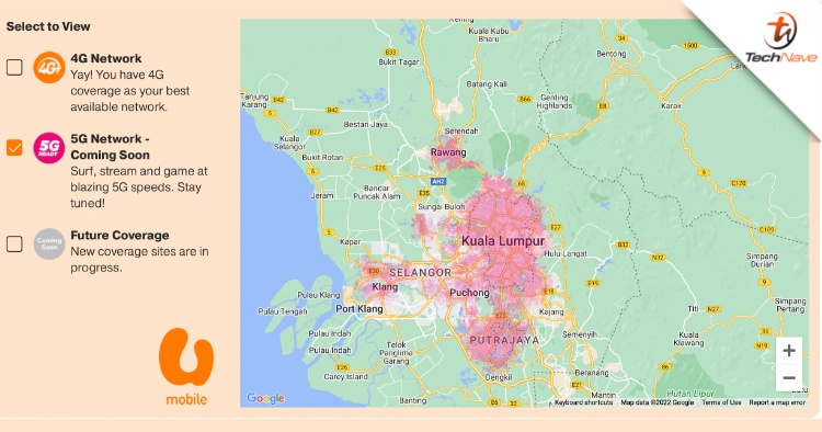 U Mobile updated website now shows its upcoming 5G network coverage in Malaysia