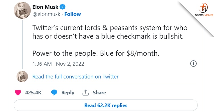Verified Twitter accounts need to pay $8 per month, said Elon Musk
