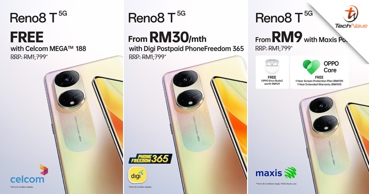 The OPPO Reno 8T 5G is now available in CelcomDigi & Maxis' postpaid plans