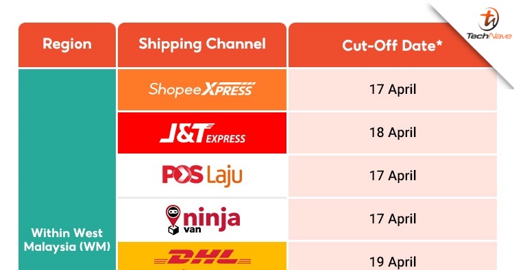 Here are the official cut-off delivery dates by Shopee before Hari Raya