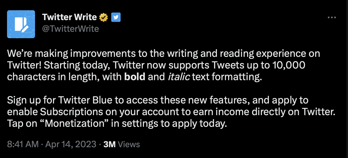 Twitter’s tweet limit is now 10,000 characters, but only for paid users