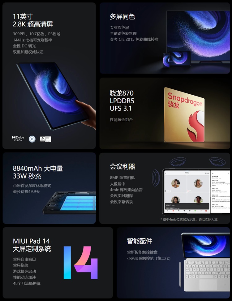 Xiaomi Pad 6 PRO Tablet Snapdragon 8+ Gen 1 11'' 144Hz 2.8K
