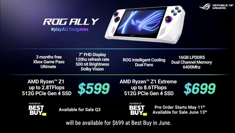 preordered ally but where is the amd rog xg at 799? I only see