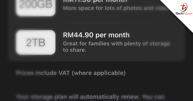 The Apple iCloud 2TB storage plan has been raised to RM44.90 per month