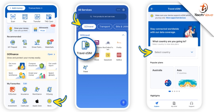 You can now buy & activate Travel eSIM for 149 countries on your smartphone directly from the TNG eWallet app