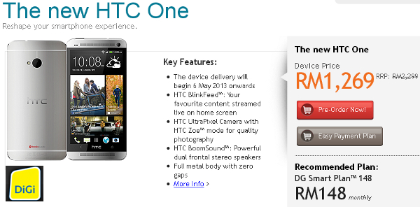HTC One Preorder at DiGi from RM1269