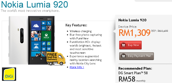 Nokia Lumia 920 now at RM1309 from DiGi
