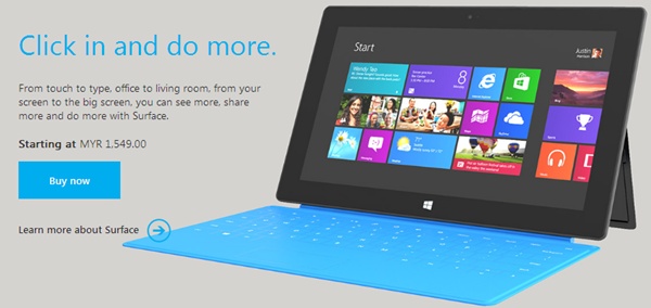 Microsoft Surface RT Going for RM1549, Surface Pro Coming to Malaysia in June