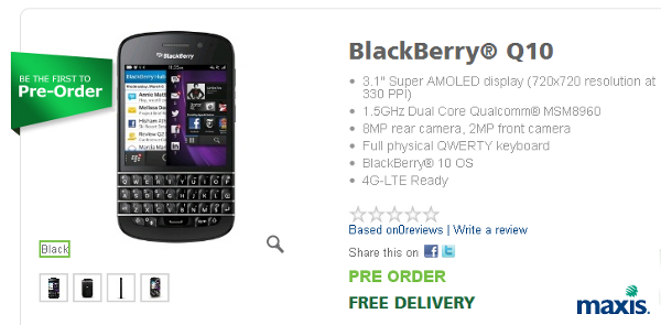 Maxis Offers BlackBerry Q10 Pre-order Packages