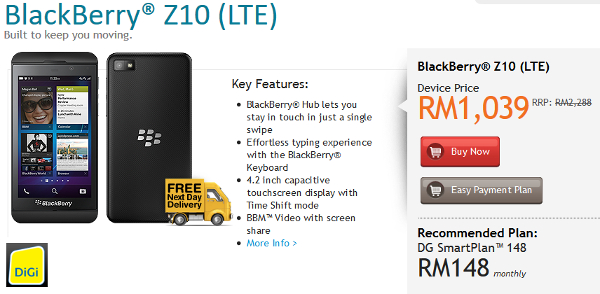 DiGi Announce LTE-enabled BlackBerry Z10 From RM1039