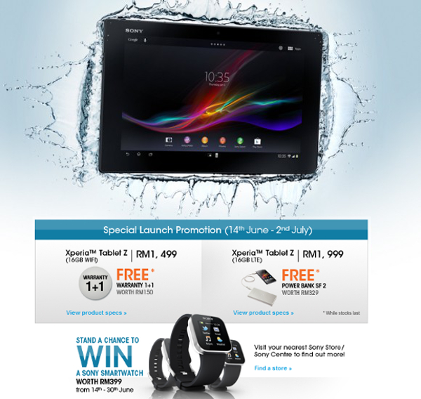 Sony Xperia Tablet Z WiFi and LTE In Malaysia with chance to win Sony Smartwatch