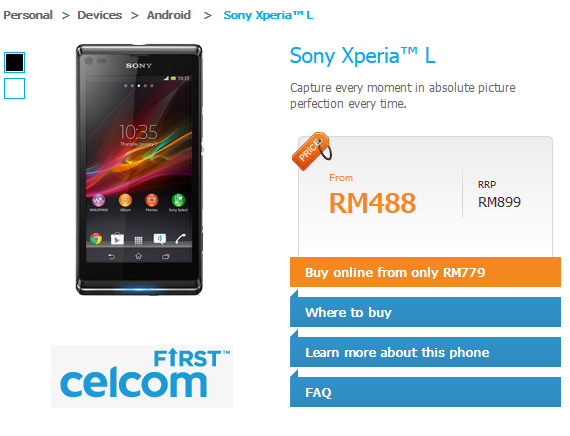 Celcom Offers Sony Xperia L for RM488