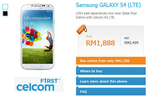 Celcom Offers Samsung Galaxy S4 I9505 LTE Version from RM1888