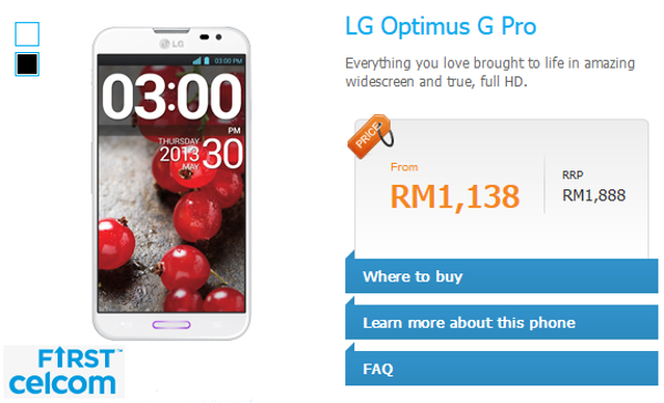 Celcom offers LG Optimus G Pro for RM1138