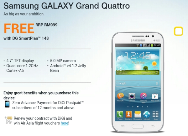 DiGi offering Samsung Galaxy Grand Quattro DUOS from RM0