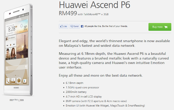 Maxis offers Huawei Ascend P6 from as low as RM499