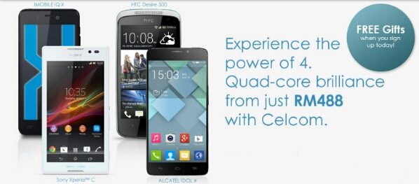 Celcom offering Alcatel Idol X, HTC Desire 500, IMobile IQ X and Sony Xperia C from RM488