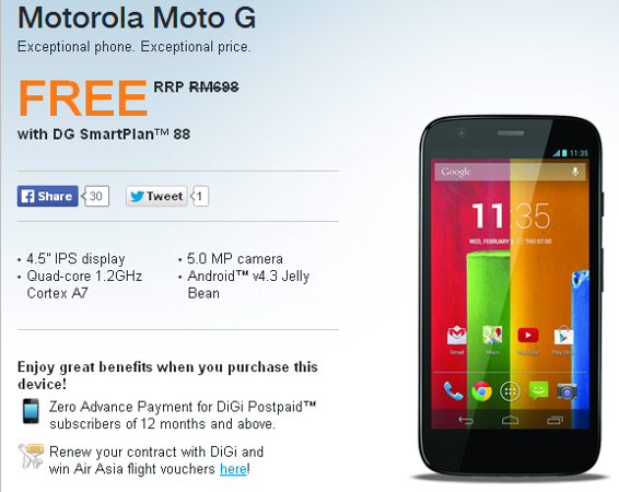 DiGi offering Motorola Moto G for FREE