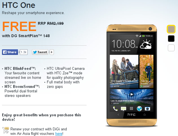 Get the Gold HTC One for FREE from DiGi