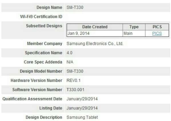 Rumours: Samsung SM-T330 tablet revealed with 8-inch display, could this be the Galaxy Tab 4?