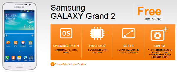 Get the Samsung Galaxy Grand 2 from U Mobile from RM0