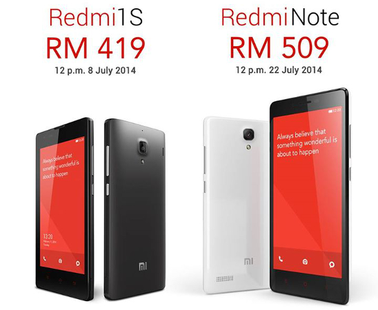Xiaomi Redmi 1S and Redmi Note announced for RM419 and RM509 in July 2014