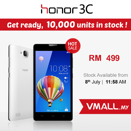 10000 units of Huawei Honor 3C available tomorrow for RM499 each