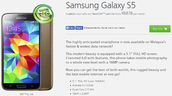Maxis now offers Samsung Galaxy S5 from RM1199