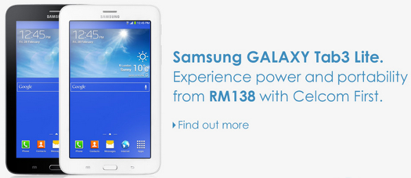 Celcom offers Samsung Galaxy Tab 3 Lite from RM138