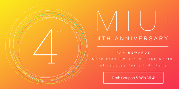 Xiaomi Malaysia celebrating MIUI 4 with free rebates and Mi 4