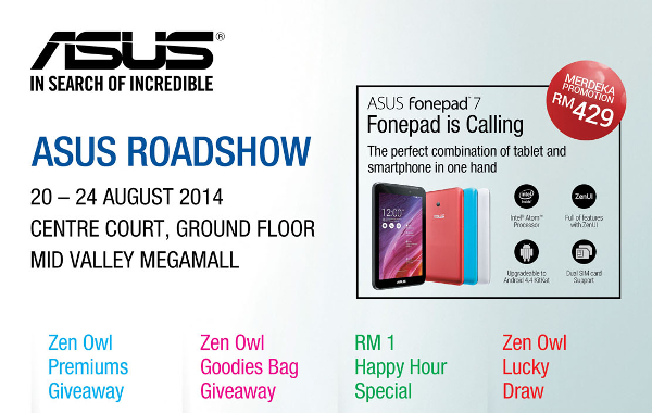 ASUS Roadshow happening in Mid-valley from 20 to 24 August 2014