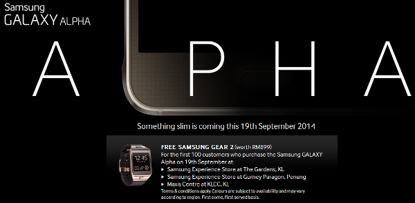 Free Samsung Gear 2 for first 100 Samsung Galaxy Alpha Malaysia buyers on 19 September 2014
