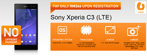 Sony Xperia C3 available on U Mobile from RM366