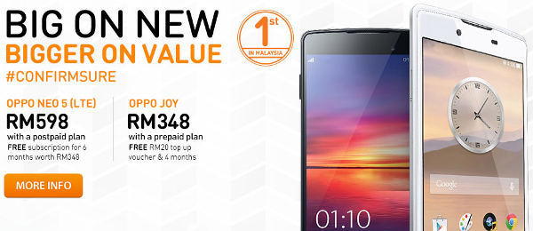 U Mobile now offering OPPO Neo 5 on postpaid and OPPO Joy on prepaid