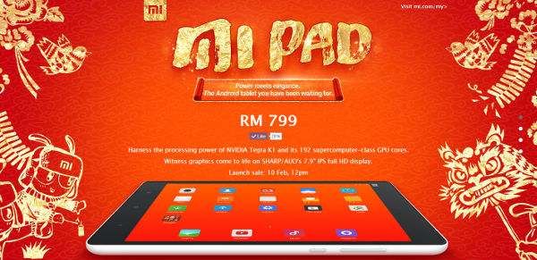 Xiaomi Mi Pad available in Malaysia for RM799 on 10 February 2015