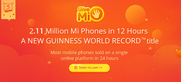 Xiaomi breaks all online sales records with 2.11 million phones sold in 12 hours