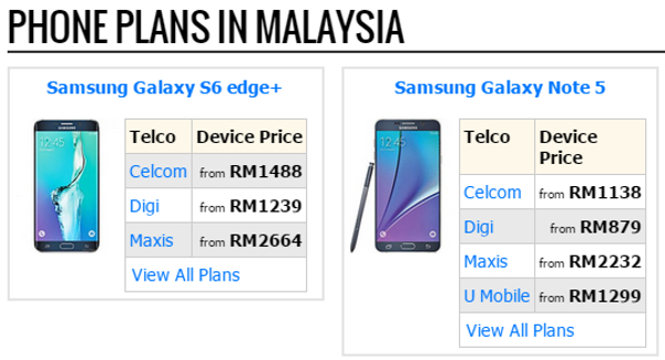 Samsung Galaxy Note 5 and Galaxy S6 edge+ telco comparison for Malaysia