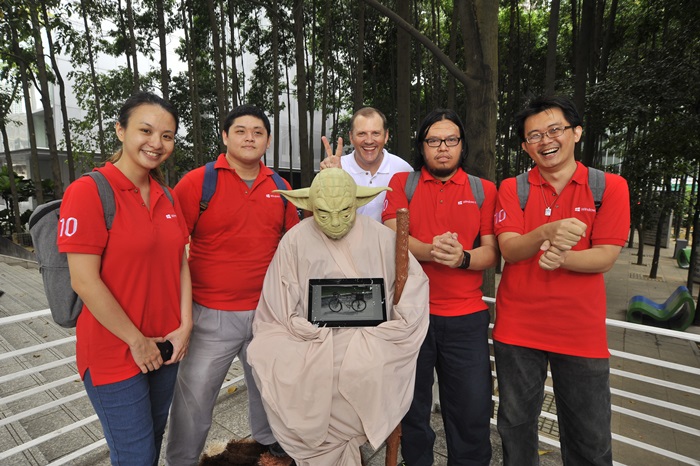 Team Red with the floating Master Yoda attempting the test of wits challenge.JPG
